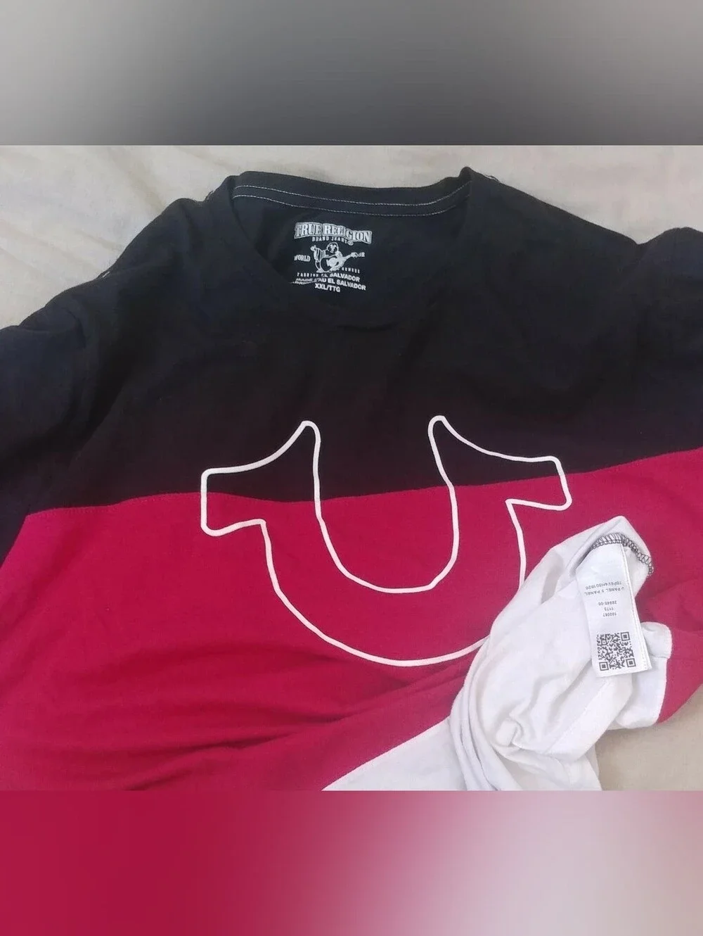 TRUE RELIGION MENS RED-BLACK-WHITE COTTON BIG LOGO SHORT SLEEVE T-SHIRT SIZE 2XL